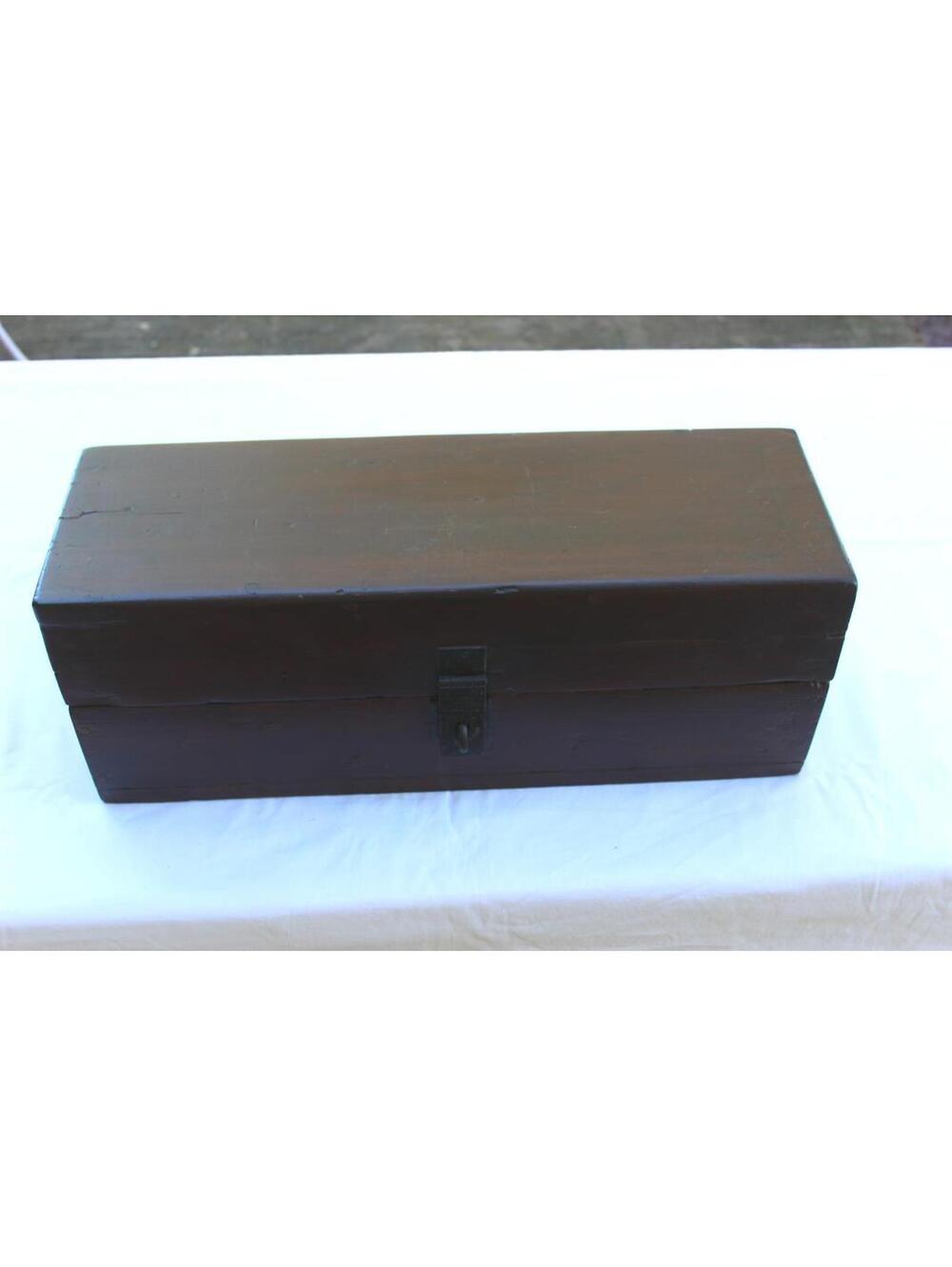 VINTAGE HAND-CRAFTED HEAVY WOODEN TOOL STORAGE BOX WITH SECURE LATCH & HANDLES
